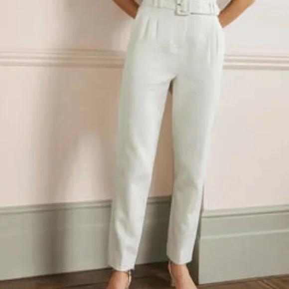 Boden | Carrie | High-Rise Belted Paperbag Ankle-Length Pants | Size 4R | Cream - Picture 3 of 10